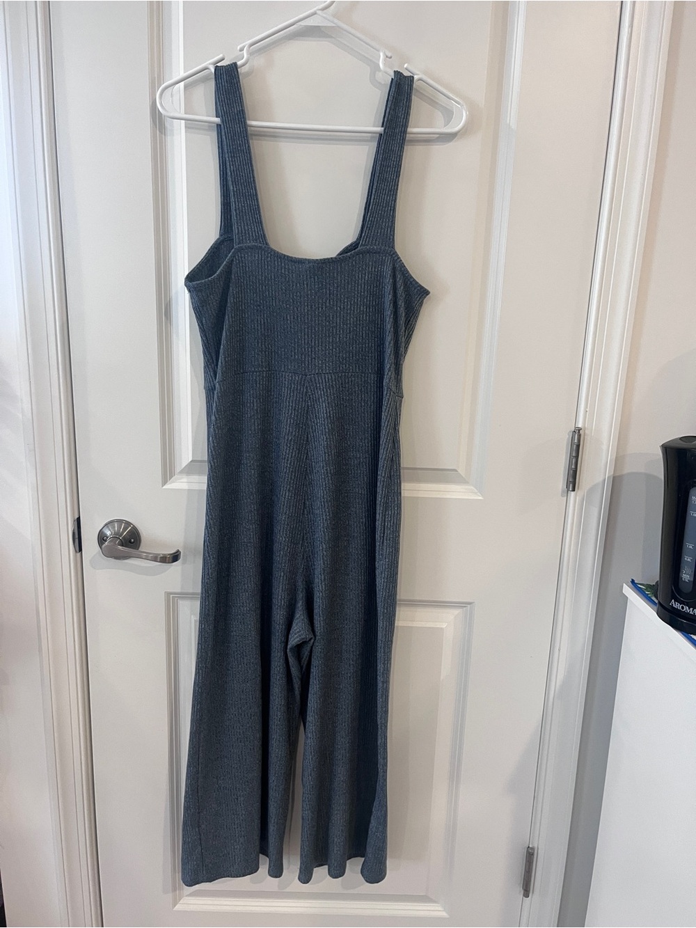 Target Wild Fable Heathered Blue Ribbed Knit Square Neck Wide Leg Jumpsuit M - Picture 7 of 9